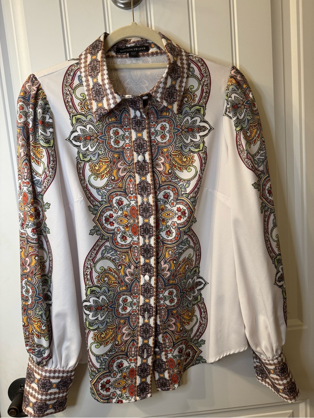 Button-Front Paisley Print Shirt - White/Multi